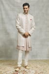 Shop_Aariyana Couture_Beige Silk Sequins Vine Embroidered Layered Sherwani Set _Online_at_Aza_Fashions