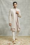 Aariyana Couture_Beige Silk Sequins Vine Embroidered Layered Sherwani Set _at_Aza_Fashions