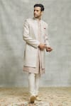 Buy_Aariyana Couture_Beige Silk Sequins Vine Embroidered Layered Sherwani Set 