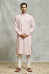 Alaya Advani_Pink Silk Embroidery Tulip Swirl Kurta Set _Online_at_Aza_Fashions