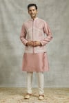 Buy_Alaya Advani_Pink Silk Embroidery Flora Mirror Work Bundi Kurta Set_at_Aza_Fashions