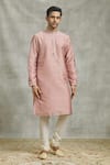 Buy_Alaya Advani_Pink Silk Embroidery Flora Mirror Work Bundi Kurta Set_Online_at_Aza_Fashions