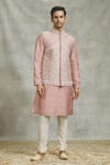 Shop_Alaya Advani_Pink Silk Embroidery Flora Mirror Work Bundi Kurta Set_Online_at_Aza_Fashions