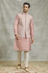 Buy_Alaya Advani_Pink Silk Embroidery Flora Mirror Work Bundi Kurta Set
