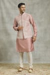 Shop_Alaya Advani_Pink Silk Embroidery Flora Mirror Work Bundi Kurta Set