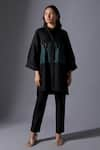 Buy_House of Manaa_Black 100% Cotton Stripes Mandarin Leather Shirt And Pant Set _at_Aza_Fashions