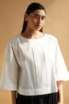 House of Manaa_White 100% Cotton Solid Round Poncho Top And Harem Pant Set _at_Aza_Fashions