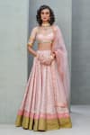 Buy_Rishi and Vibhuti_Pink Chanderi Embroidered Sequin Sweetheart Lilly Foil Pattern Lehenga Set _at_Aza_Fashions