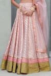 Rishi and Vibhuti_Pink Chanderi Embroidered Sequin Sweetheart Lilly Foil Pattern Lehenga Set _Online_at_Aza_Fashions