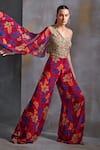 Namrata Joshipura_Red Georgette Printed Floral Asymmetric Willow Jumpsuit _at_Aza_Fashions