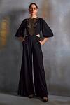 Buy_Namrata Joshipura_Black Jersey Embellished Cutdana Round Cordelia Floral Jumpsuit_at_Aza_Fashions