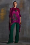 Buy_Namrata Joshipura_Magenta Crepe Printed Floral Band Collar Willow Embellished Tunic _at_Aza_Fashions