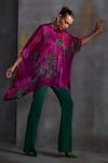 Buy_Namrata Joshipura_Magenta Crepe Printed Floral Band Collar Willow Embellished Tunic _Online_at_Aza_Fashions