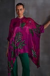 Shop_Namrata Joshipura_Magenta Crepe Printed Floral Band Collar Willow Embellished Tunic _Online_at_Aza_Fashions