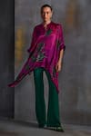 Namrata Joshipura_Magenta Crepe Printed Floral Band Collar Willow Embellished Tunic _at_Aza_Fashions