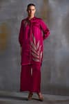 Buy_Namrata Joshipura_Magenta Linen Satin Embellished Sequin Spread Collar Calathea Boxy Tunic _at_Aza_Fashions