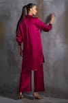 Shop_Namrata Joshipura_Magenta Linen Satin Embellished Sequin Spread Collar Calathea Boxy Tunic _at_Aza_Fashions