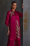 Namrata Joshipura_Magenta Linen Satin Embellished Sequin Spread Collar Calathea Boxy Tunic _Online_at_Aza_Fashions