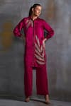 Buy_Namrata Joshipura_Magenta Linen Satin Embellished Sequin Spread Collar Calathea Boxy Tunic _Online_at_Aza_Fashions