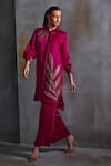 Shop_Namrata Joshipura_Magenta Linen Satin Embellished Sequin Spread Collar Calathea Boxy Tunic _Online_at_Aza_Fashions