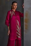 Namrata Joshipura_Magenta Linen Satin Embellished Sequin Spread Collar Calathea Boxy Tunic _at_Aza_Fashions