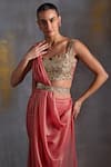 NAMRATA JOSHIPURA_Coral Shimmer Georgette Embellished Metallic Pre-draped Saree With Blouse _at_Aza_Fashions