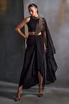 Buy_Namrata Joshipura_Black Jersey Embellished Cordelia Draped Concept Saree With Blouse _at_Aza_Fashions