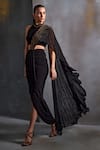 Namrata Joshipura_Black Jersey Embellished Cordelia Draped Concept Saree With Blouse _Online_at_Aza_Fashions