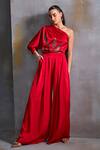 Buy_Namrata Joshipura_Red Satin Embellished Sequin Asymmetric Calathea Top_at_Aza_Fashions