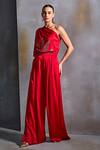Namrata Joshipura_Red Satin Embellished Sequin Asymmetric Calathea Top_Online_at_Aza_Fashions