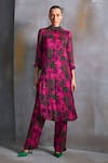 Buy_Namrata Joshipura_Pink Crinkled Cupro Silk Print Willow Round Collar Tunic With Pant _at_Aza_Fashions