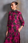 Buy_NAMRATA JOSHIPURA_Pink Crinkled Cupro Silk Print Willow Round Collar Tunic With Pant _Online_at_Aza_Fashions