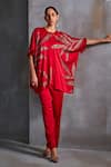 Buy_Namrata Joshipura_Red Satin Embroidery Sequin Calathea Round Top With Pant _at_Aza_Fashions