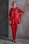 Namrata Joshipura_Red Satin Embroidery Sequin Calathea Round Top With Pant _Online_at_Aza_Fashions