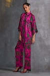 Shop Namrata Joshipura Pink Cupro Satin Print Willow Collar Foliage Embellished Shirt With Pant at Aza Fashions Shop_Namrata Joshipura_Pink Cupro Satin Print Willow Collar Foliage Embellished Shirt With Pant_at_Aza_Fashions