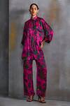Buy Namrata Joshipura Pink Cupro Satin Print Willow Collar Foliage Embellished Shirt With Pant Online at Aza Fashions Buy_Namrata Joshipura_Pink Cupro Satin Print Willow Collar Foliage Embellished Shirt With Pant_Online_at_Aza_Fashions
