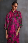 Shop Namrata Joshipura Pink Cupro Satin Print Willow Collar Foliage Embellished Shirt With Pant Online at Aza Fashions Shop_Namrata Joshipura_Pink Cupro Satin Print Willow Collar Foliage Embellished Shirt With Pant_Online_at_Aza_Fashions