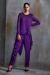 Buy_Namrata Joshipura_Purple Textured Georgette Trinket Cosmo Embellished High Low Tunic With Pant_at_Aza_Fashions