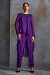 Shop_Namrata Joshipura_Purple Textured Georgette Trinket Cosmo Embellished High Low Tunic With Pant_at_Aza_Fashions
