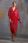 Buy_Namrata Joshipura_Red Satin Sequins V-neck Calathea Burst Embellished Draped Dress_Online_at_Aza_Fashions