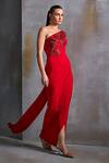 Buy_Namrata Joshipura_Red Jersey Embroidery One Shoulder Plumeria Cut Dana Gown _Online_at_Aza_Fashions