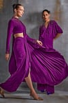 NAMRATA JOSHIPURA_Purple Jersey Embroidery Stones V Crystal Galaxy Embellished Jumpsuit _Online_at_Aza_Fashions