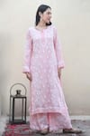 Buy_House of Chikankari_Pink Modal Embroidery Chikankari Notched Neck Malak Kurta With Pant  _at_Aza_Fashions