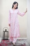 House of Chikankari_Pink Modal Embroidery Chikankari Notched Neck Malak Kurta With Pant  _Online_at_Aza_Fashions