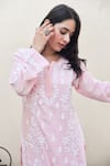 Shop_House of Chikankari_Pink Modal Embroidery Chikankari Notched Neck Malak Kurta With Pant  _Online_at_Aza_Fashions