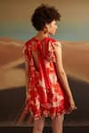 Shop_Verb by Pallavi Singhee_Coral Viscose Lurex Georgette Printed Abstract Round Dress _at_Aza_Fashions