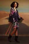 Shop_Verb by Pallavi Singhee_Purple Cotton Printed Floral V-neck Blossom Kaftan Dress _at_Aza_Fashions