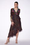 Buy_Verb By Pallavi Singhee_Black Viscose, Georgette Embroidery V-neck Abstract Print Wrap Dress _at_Aza_Fashions