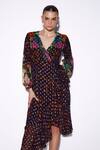 Shop_Verb By Pallavi Singhee_Black Viscose, Georgette Embroidery V-neck Abstract Print Wrap Dress _at_Aza_Fashions