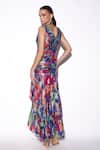 Shop_Verb By Pallavi Singhee_Multi Color Viscose, Georgette, Lurex V-neck Abstract Print High-low Dress _at_Aza_Fashions